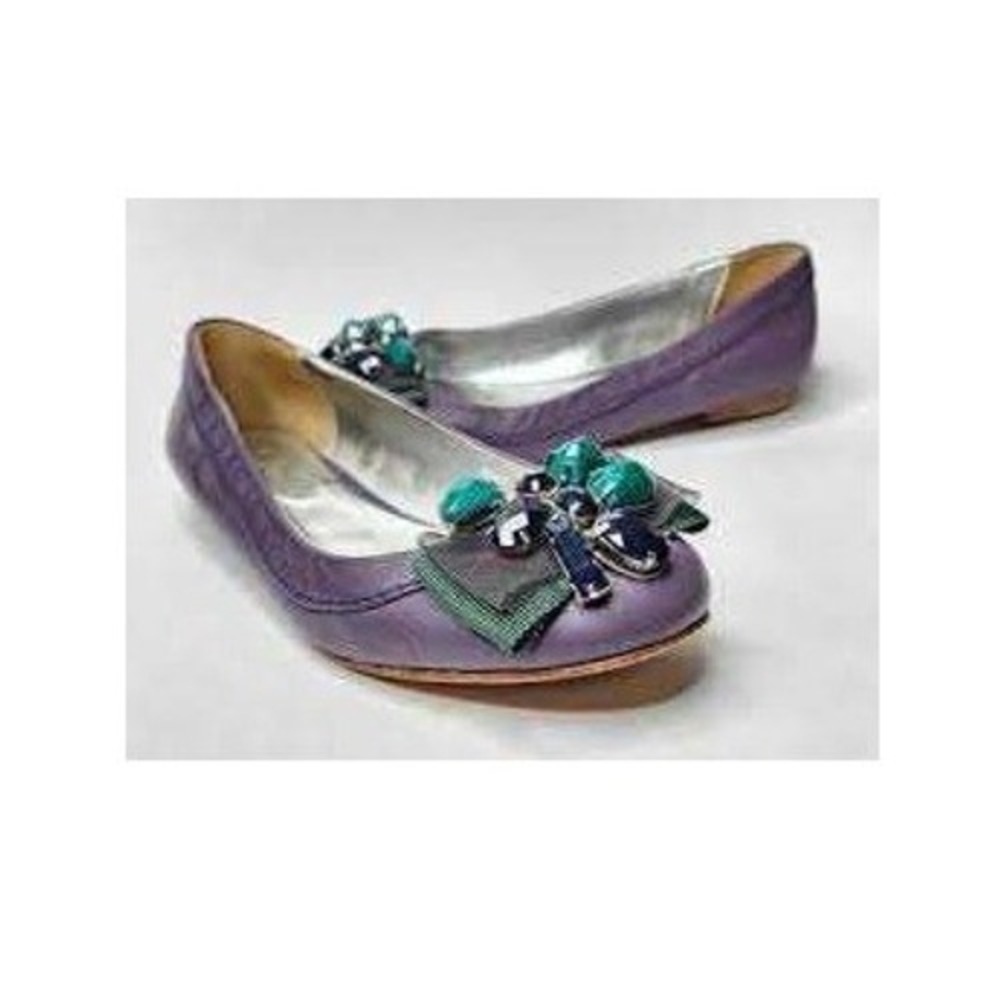 Boden Purple Leather Jewel Embellished Ballet Flats Size 39 Crystal Bow Shoes